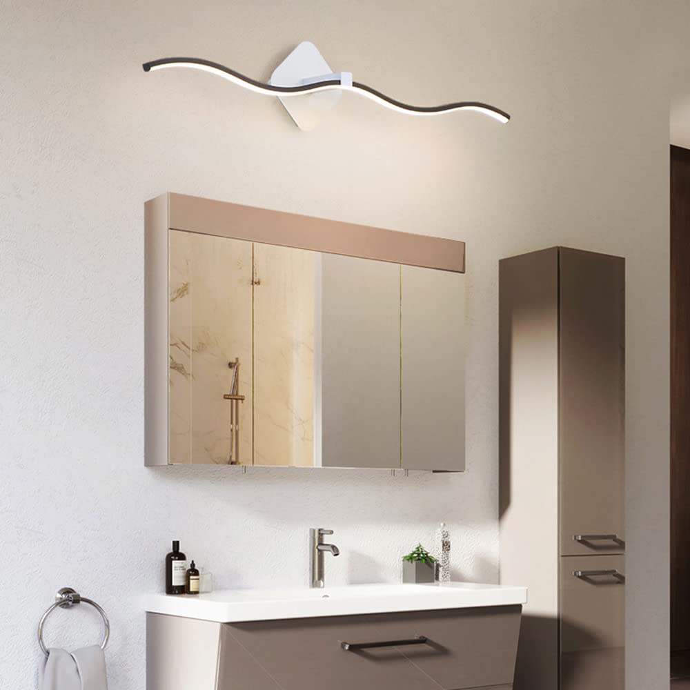 Lampada Specchio Frontale Led per Bagno, Lampada da Trucco a Forma D'Onda per Comodino da Bagno, Illuminazione Sopra Armadio Specchio, Illuminazione per Quadri/3 Color Mode/60Cm