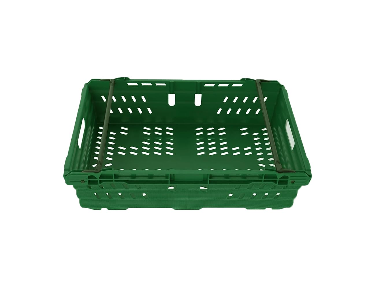 5x 30L Supermarket Food Crate, Ventilated Food Grade Basket, Bale Arm Crate for Food Storage and Transportation 600x400x170mm (GREEN)