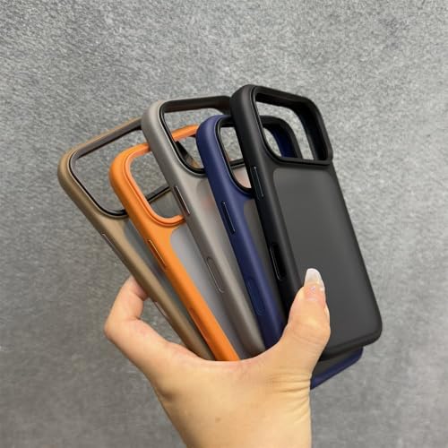 Coque iPhone 17 Pro Max transparente mate orange avec boutons métalliques antichoc