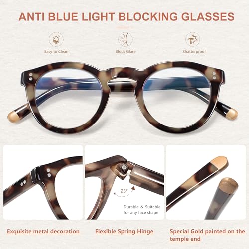 Image of EASY READ Blue Light Blocking Glasses for Women,Retro Round Anti Eyestrain Computer Eyeglasses for Women with Spring Hinge