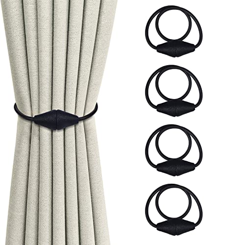 Dalababa 4 Piezas Alzapaños Magnéticos para Cortinas Abrazaderas de Cortina Amarres de Cortina Cuerda de Cortina Hebilla de Cortina Tiebacks de Cortina Accesorios de Cortinas Dormitorio, Negro