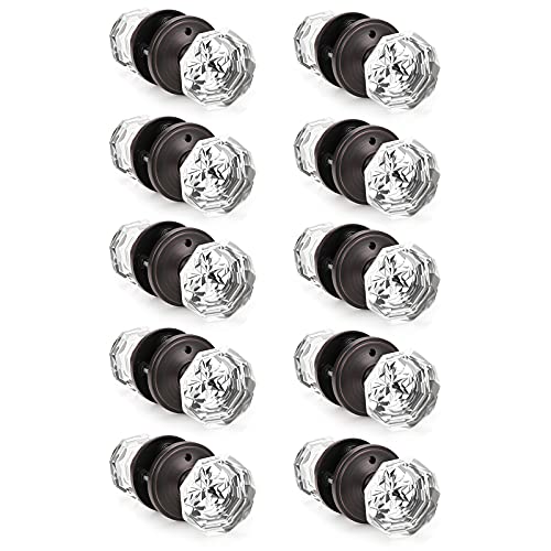 New Deal Oil Rubbed Bronze Crystal Diamond Door Knobs,Octagonal Bath Bedroom Locksets with Privacy Function,Clear Glass Knobsets for Interior Door 10Pack