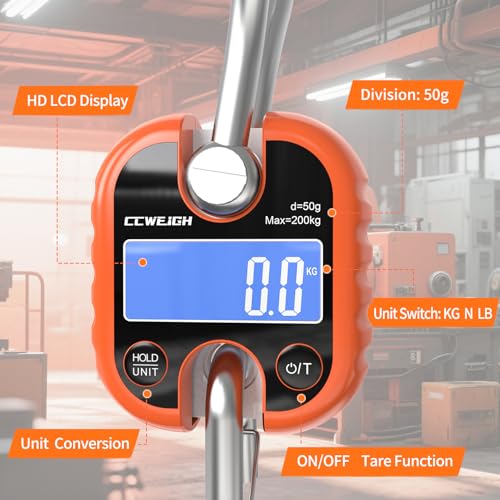 Image of Hanging Scale Handheld 440lb /200kg Crane Scale Luggage Scale,with ABS Plastic case & Big LCD Display, Portable Digital Mini Crane Scale Fishing Scale,for Gym,Hunting,Travelling