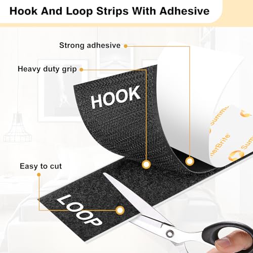 Image of SummerBrite 16 Pairs Large Hook and Loop Strips 2 x 5 Inch, Heavy Duty Adhesive Mounting Tape, Strong Sticky Back Fasteners for Securing Rugs, Tools & Couch Cushions, Black
