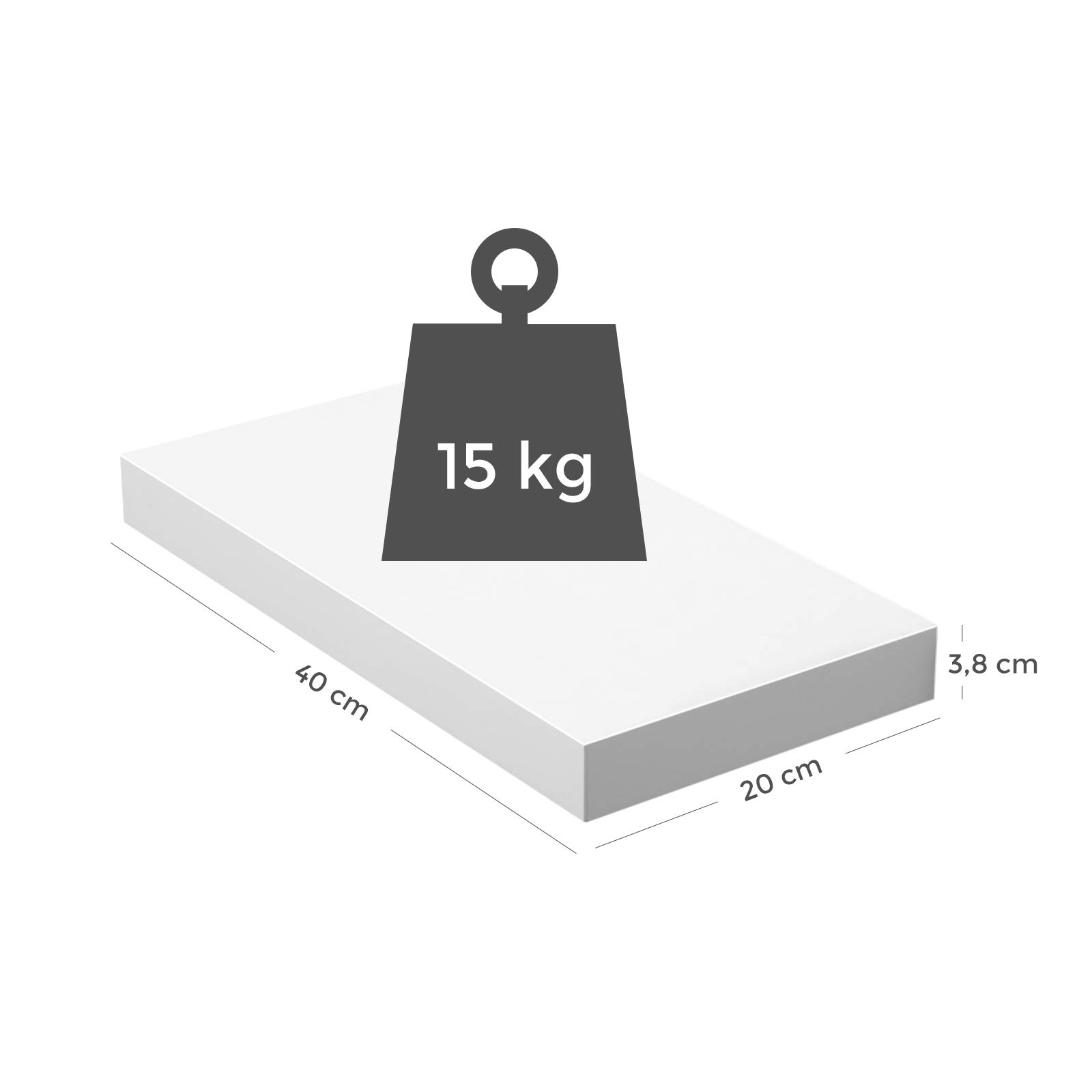 VASAGLE Półki ścienne, zestaw 2 sztuk, półki ścienne na książki, obrazy, dekoracja, półki wiszące, 40 x 20 x 3,8 cm, półki biurowe, MDF, do salonu, kuchni, korytarza, sypialni, łazienki, białe