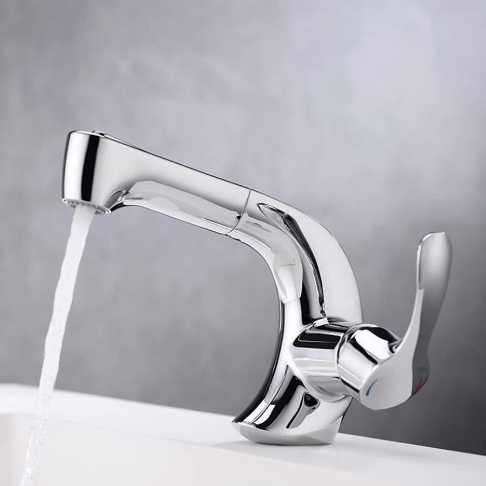 Grifo Mezclador para Lavabo con rociador extraíble, Grifo de baño multifunción de latón con un Solo Orificio para Agua fría y Caliente, Cromado