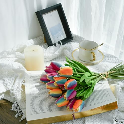 Image of Mandy's 20pcs Artificial Rainbow Orange Tulips