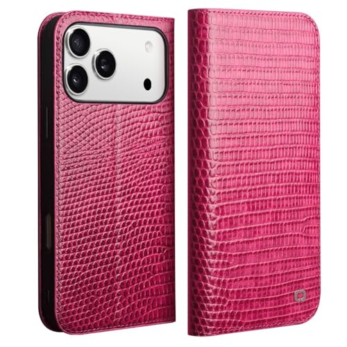 Coque iPhone 17 Pro Qialino en cuir rose effet crocodile chic - 4