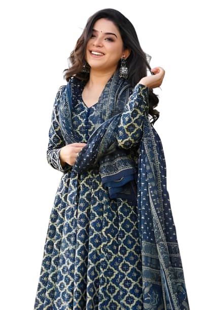 Women’s Navy Blue Printed Rayon Kurti Pant Dupatta Set – Elegant Ethnic Wear with Cotton Blend Dupatta | Festive & Casual Traditional Outfit-picture-21