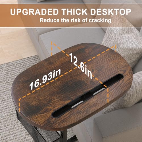 Fashion TV Tray Table with Large Tabletop, Adjustable Sofa Table with Storage Baskets, Strong Metal Frame, Tv Dinner Tray Table for TV Watching, Meals, Snacks (Oval, Brown, 16.93inch x 12.6inch) - Image 4