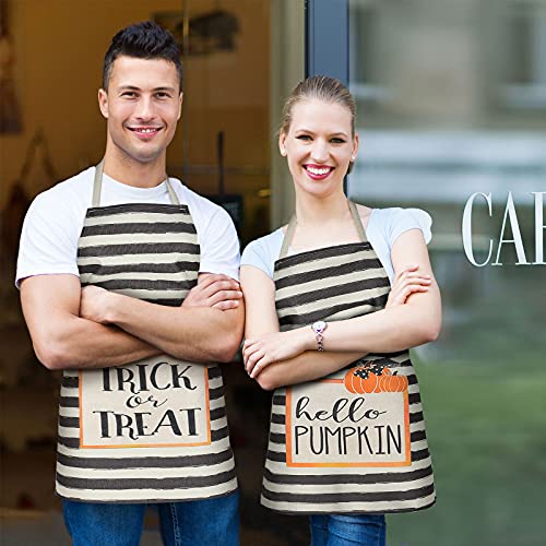 Heentan 2 Pieces Halloween Striped Aprons Trick Or Treat Bib Apron Hello Pumpkin Cooking Burlap Kitchen Unisex Chef For Party Baking Crafting Black Medium #TOP6