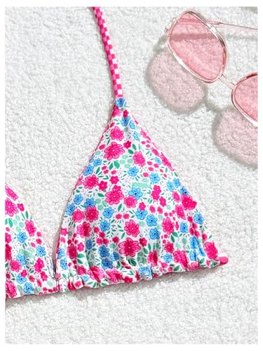 Girl's 2 Piece Swimsuits Floral Gingham Halter Triangle Wireless Bikini Bathing Suit3
