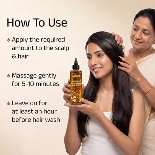 Image of Vedix Keshamrut Herbs Infused Ayurvedic Hair Oil With Bhringraj, Amla & Rosemary I Control Hair Fall & Boost Hair Growth I 16+ Whole Herbs, Leaves & Flowers I For Men & Women I No Mineral Oils & Chemicals (200ml)