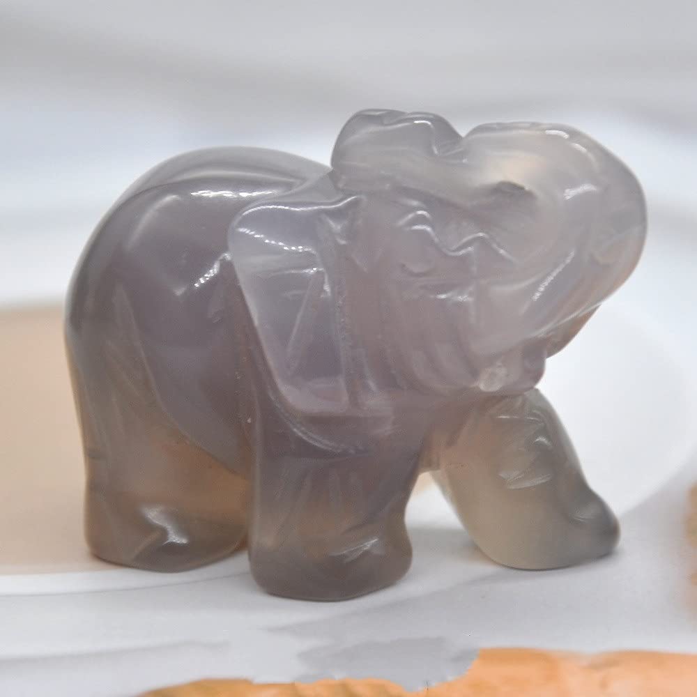 HXSCOO 1PCS Elephant Statue Figurine Natural Crystal Amethyst Rose Quartz jasper Animals Stone Carved Feng Shui Home Office Craft Decor (Color : Gray Agate, Size : 1.5 Inch)