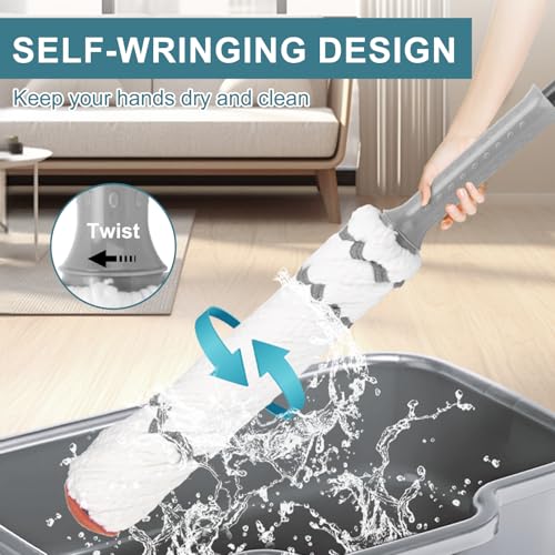 Image of KeFanta Self-Wringing Twist Mops for Floor Cleaning, Microfiber Floor mop with 57 inch Long Handle, Cotton Wet Mop for Hardwood Tile Kitchen Bathroom Patio Garage Commercial Household
