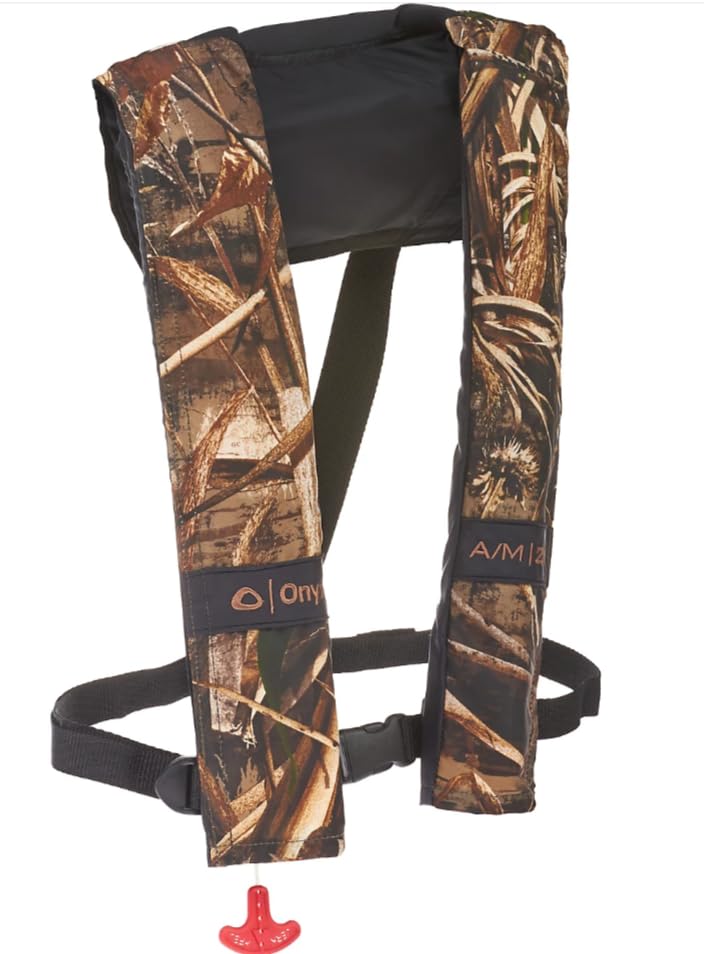 Onyx A/M-24 Inflatable Life Jacket – Automatic/Manual, USCG Approved, Lightweight Low-Profile Design, Convertible Inflation System, Max-5 Camo