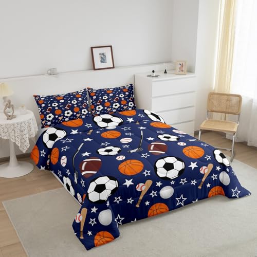 Image of Feelyou Sports Theme Bedding Set Queen Size for Kids Teens