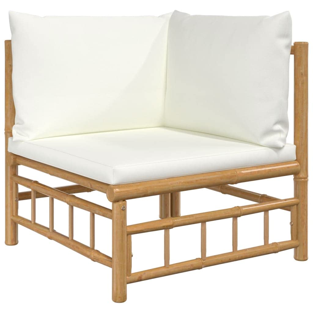 vidaXL Salon de Jardin 10 pcs avec Coussins Blanc crème Bambou, Ensemble de Salon, Ensemble de Salon extérieur, Ensemble de mobilier d'extérieur