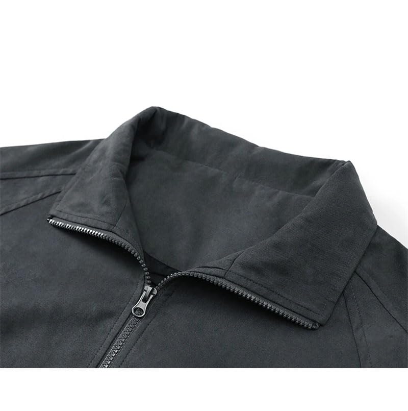 Dninmim Men's Vintage Baggy Coat Streetwear Zip Up Outerwear Clothing Tops Solid Lapel Loose Outwear3