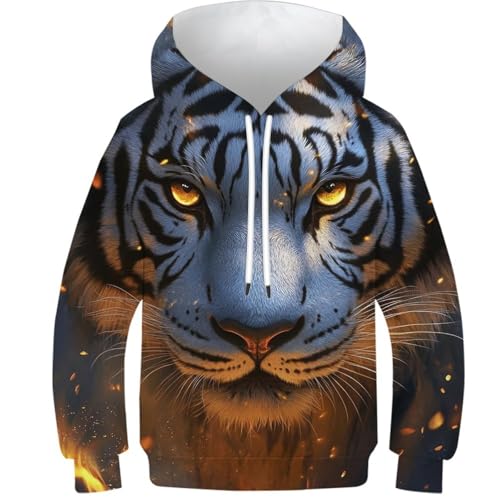 Sweat-shirt à capuche flaming tiger pour enfant 10-12 ans style 3D
