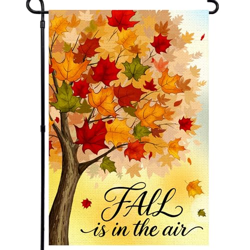 Agroon Fall Garden Flag 12x18 Inch Double Sided Autumn Tree Maple Leaves Burlap Flag for Yard Outdoor Decoration