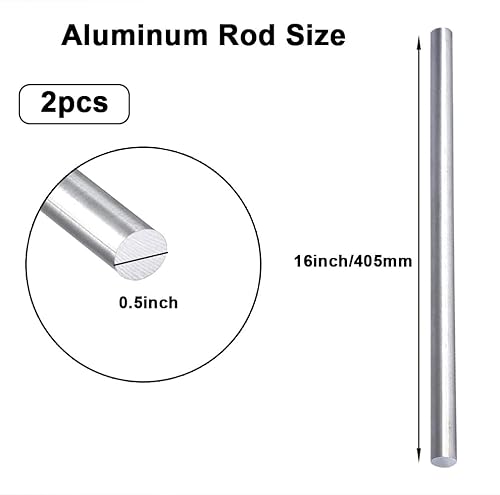 Miniatura 2 de 2 piezas de 1/2 "aluminio 6061 redondo Rod 16" largo sólido T6511 torno extruido Stock, tolerancia: +/-0.004 in