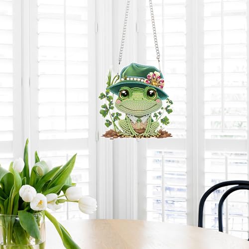 Image of AiYuanzsh Frog Diamond Painting Pendant Kit, 5D DIY Diamond Art Hanging Ornament with Chain, Paint by Number Acrylic Wall Decor, Craft Gift for Adults