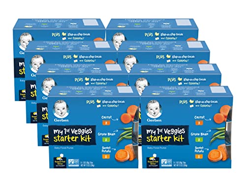 Gerber 1st Foods My First Veggies Starter Kit, 2 Carrot, 2 Green Bean, 2 Sweet Potato, Non-GMO Baby Food Puree Tubs, 6 CT Baby Food Tubs Per Pack (Pack of 8)