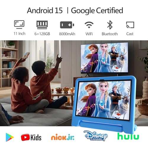 Image of JREN 11 inch Kids Tablet Android 15- 128GB Storage, 6GB RAM,WiFi & Bluetooth, Parental Controls - Tablet for Kids Teens, Children Tabletas with Case Cameras Blue