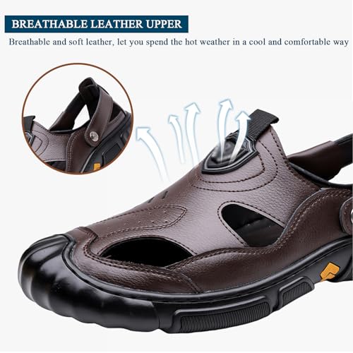 Men's Leather Sandals Slip on Dress Hiking Water Beach Shoes Comfortable Outdoor Sport Mens Sandals for Walking Travel Trekking Camping3