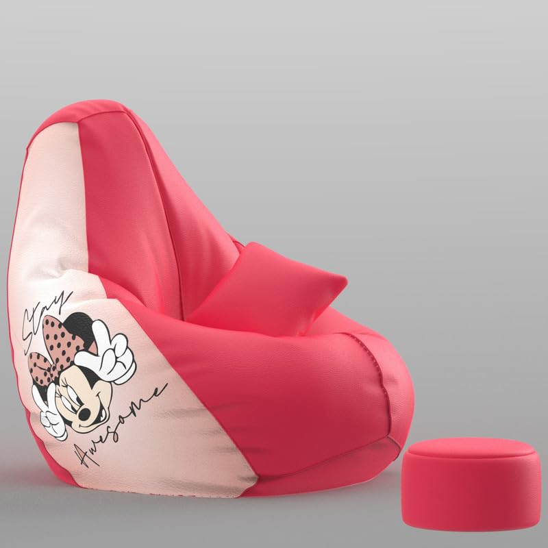Image of Biggie Bean Bag Chair 6XL with Beans Filled-Pop Prints-Printed Designer Bags-Where Prints Meet Personality with Free Cushion & Footrest (Matching Color : Printed, Micky Mouse Awesome-Pink)