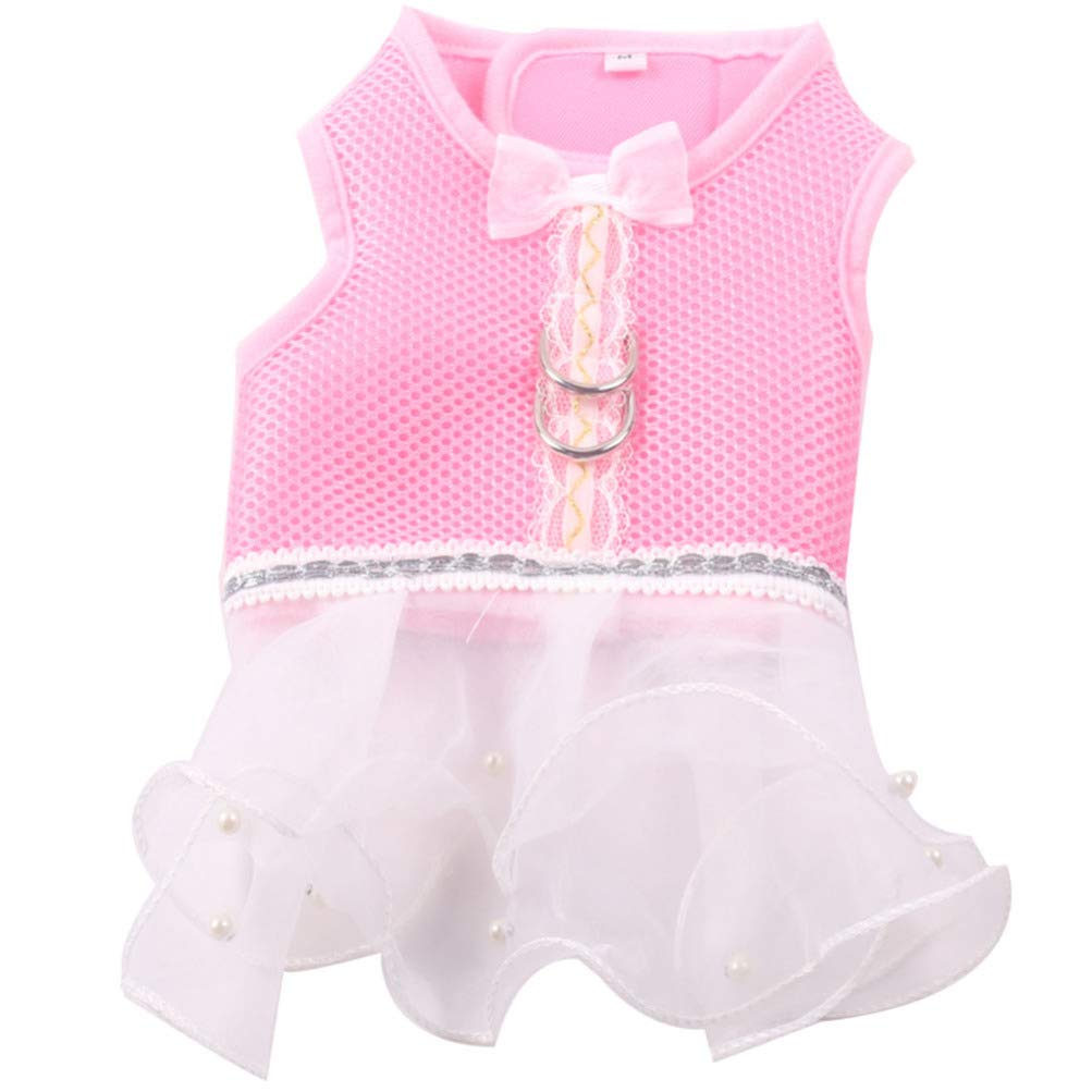 Pink Dog Dress Harness Pet Lace Mesh Vest Tutu Skirt with Bowknot for Girl Dogs Cats (Pink L)