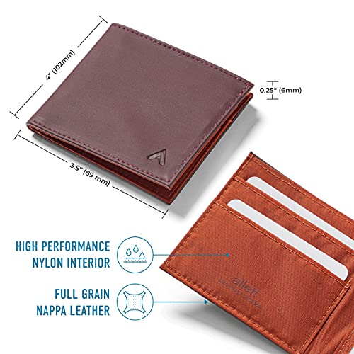 Image of Allett ID Wallet, Merlot | Leather, RFID Blocking | Slim Minimalist Bifold Wallet, Water Resistant, Durable, Thin, Front Pocket | Holds 4-12+ Cards, Cash
