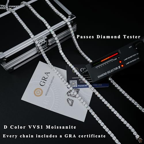 Moissanite Tennis Necklace for Men & Women – Luxury Bling Tennis Chain, D Color VVS1 Iced Out Necklace,Moissanite Chain Men 925 Sterling Silver with 18K White Gold Plated2