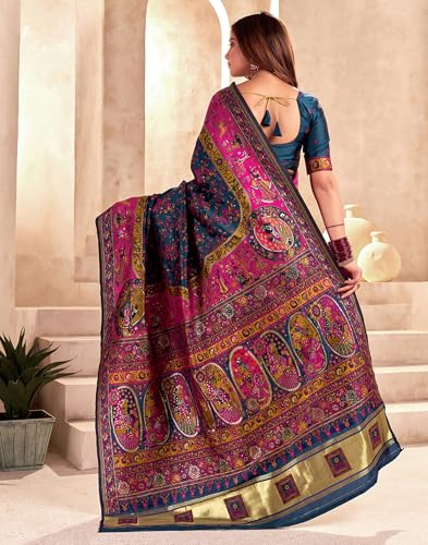 Image of SIRIL Women's Silk Kashmiri Minakari Jacquard Saree With Unstitched Blouse Piece