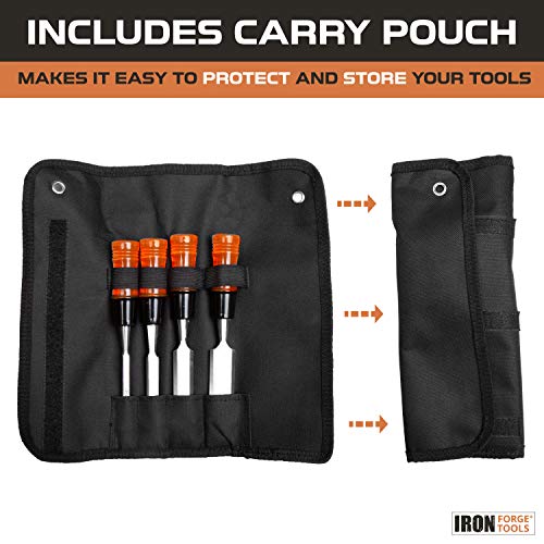 Woodworking Chisel Set, 4 Piece - Wood Hand Tools for Carving and Carpentry - Includes 4 Chisels and Carry Pouch