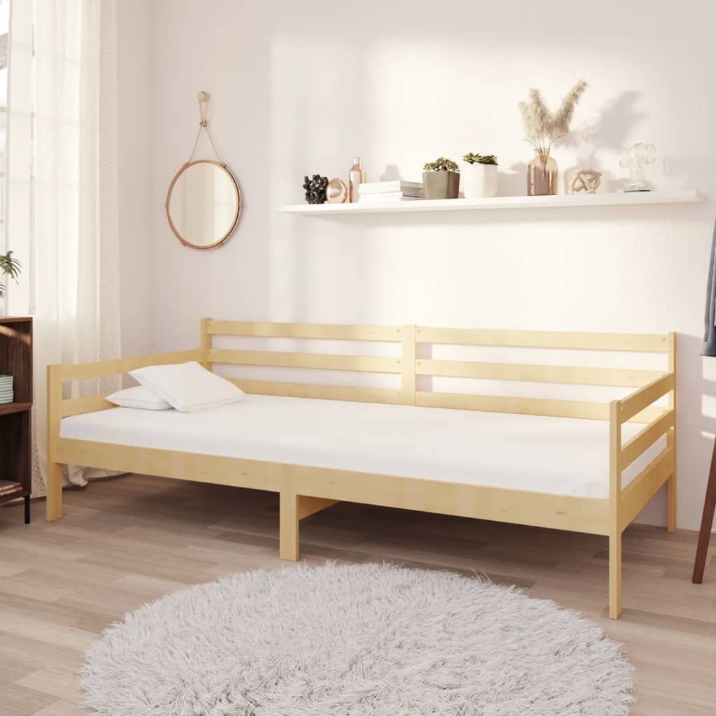 Z litego drewna sosnowego gościnna leżanka z materacem biała 90x200 cm | Łóżko dzienne z materacem 90x200 cm lite drewno sosnowe dla gości sofa tapicerowana