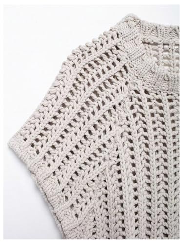 GORGLITTER Women's Side Tie Crochet Cropped Sweater Hollow Out Short Dolman Sleeve Crew Neck Open Knit Tops3