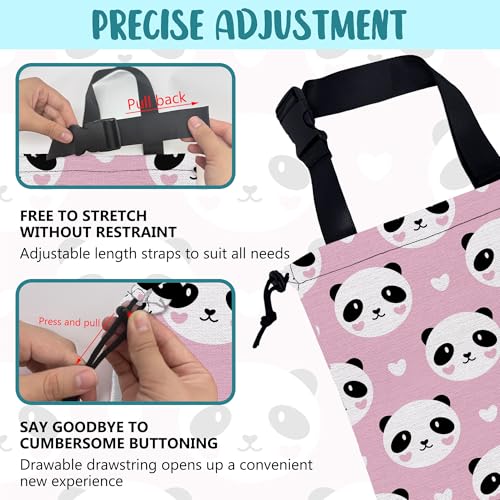 Image of Car Garbage Bag Cute Panda and Heart Drawstring Car Trash Bag Hanging for Back Seat with Adjustable Buckle Canvas Vehicle Trash Can Easy-to-Install