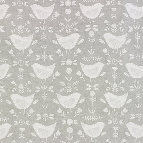 Wipe Clean PVC Vinyl and Oilcloth Table Cloth Grey Narvik Birds Grey Scandinavian Oilcloth 134cm x 230cm Rectangle (53