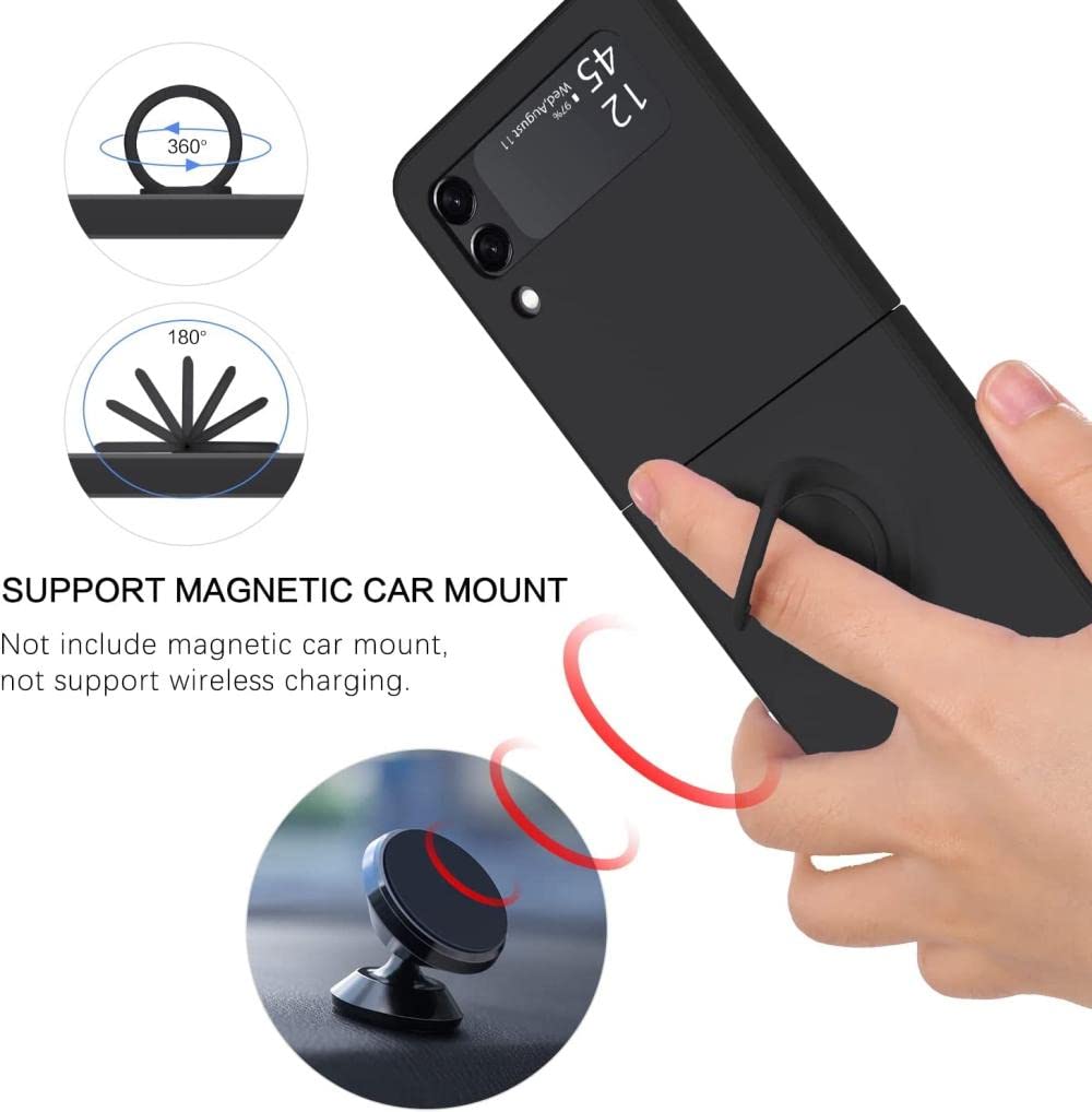 Luksusowy stojak z pierścieniem magnetyczny futerał na telefon do Samsung Galaxy Z Flip 5 4 Flip 3 uchwyt silikonowy w dotyku do Samsung Z Flip5, ciemnozielony, do Samsung Z Flip 3