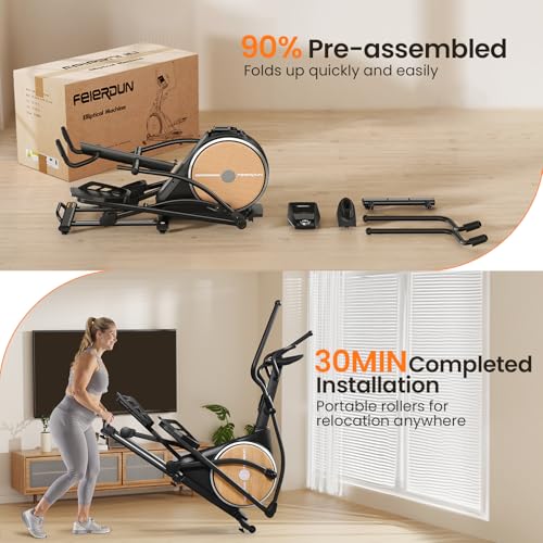 FEIERDUN Elliptical Machine,Total Body Fitness Cross Trainer for Home Use, Cardio Training Elliptical Trainers with Hyper-Quiet Electromagnetic Front Driving System, 32 Resistance Levels, 20IN Stride - Image 8