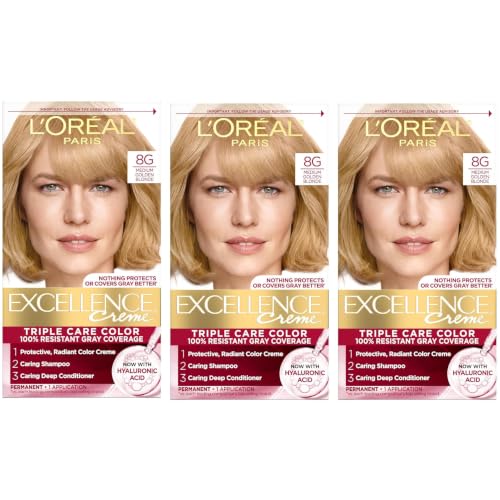 Image of L'Oreal Paris Excellence Creme Haircolor, Medium Golden Blonde [8G] (Warmer) 1ea (Pack of 3)