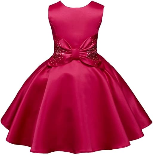 Hopscotch Girl's Fit And Flare Knee Length Sleeveless Bow Applique Party Dress