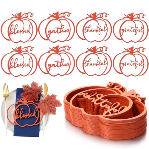 CHENGU 48 Pcs Thanksgiving Wooden Grateful Plates Decor Thanksgiving Table Decor Pumpkin Wood Cutout Place Cards Sign Place Setting Thankful Blessed Sign for Farmhouse Home