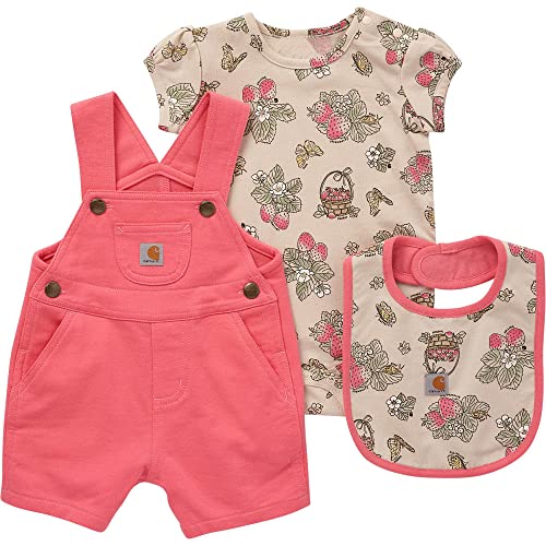 Image of Carhartt Baby Girls' Long-sleeve Bodysuit, Shortall, and Bib 3-piece Set