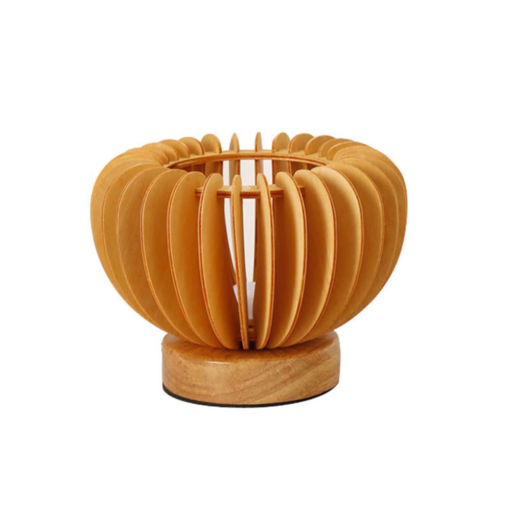 Mesa pequeña de Madera con Soporte de Calabaza, mesita de Noche de Escritorio LED, lámpara de Noche Retro, luz Nocturna de 3W, Modo de 3 Colores para Dormitorio, Sala de Estar, Restaurante