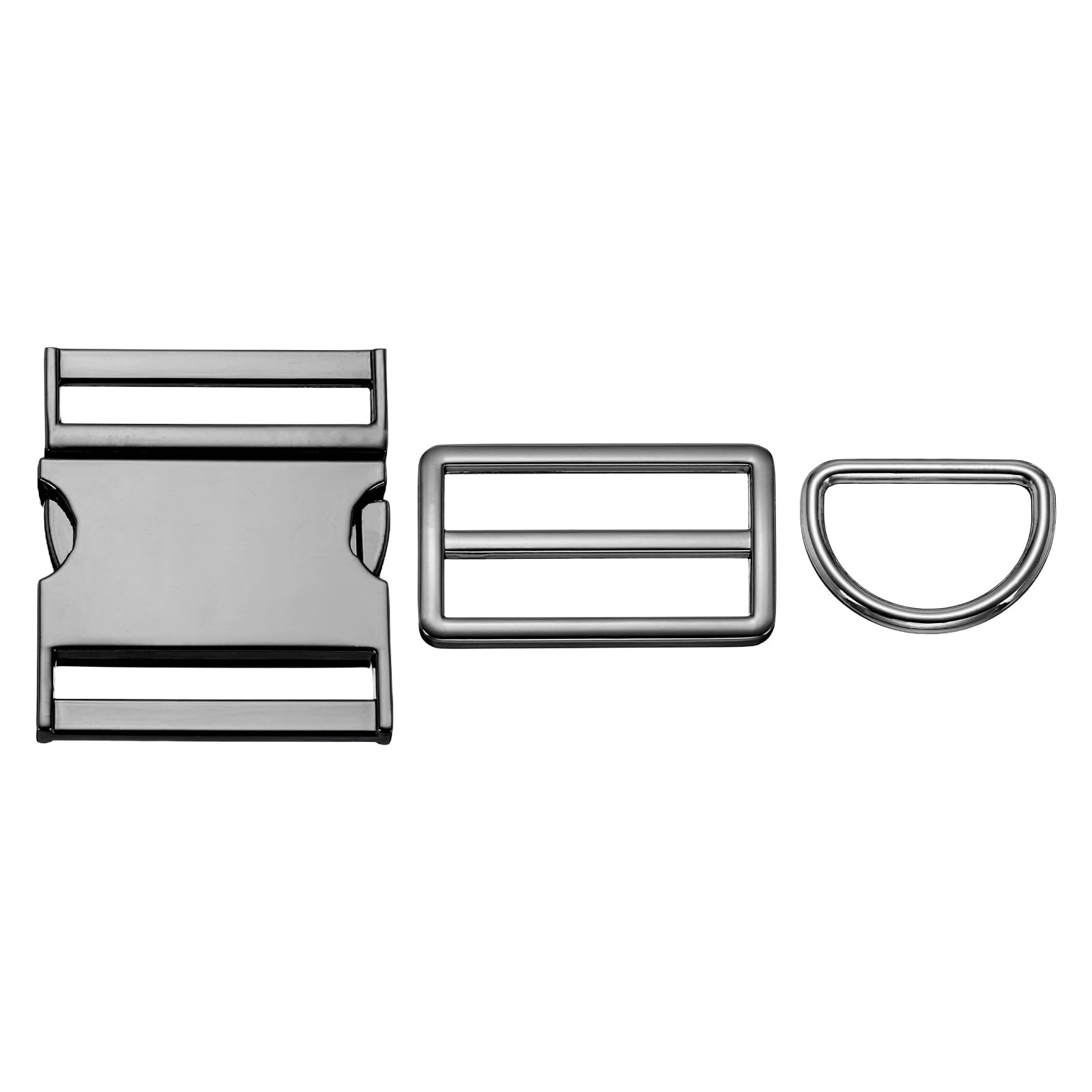 sourcing map Metal Side Release Buckles 0.6" Adjustable Quick Release Buckle with Tri-Glide Sliders D Rings for Nylon Strap Backpack Webbing Craft Dog Collars, Gun Black
