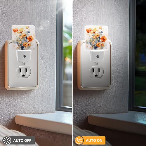 Image of LED Night Light Lamp with Smart Sensor Dusk to Dawn Sensor,Bright Orange Flowers Night Light Daylight White,0.5W Plug-into Wall for Adults,Bedroom,Bathroom,Hallway,Kitchen