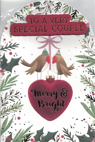 Special Couple Christmas Card Large 24 x 16 cm Traditional Robins & Holly Design with Gold Foil Quality Greeting Card with Verse Inside & Envelope Festive Card for Any Couple